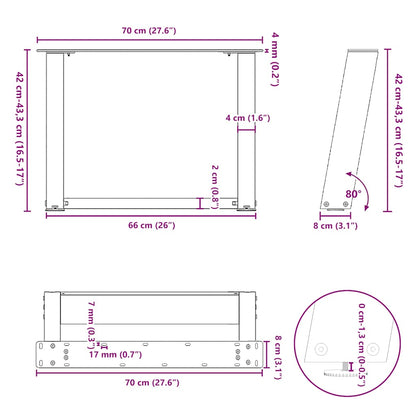 vidaXL Couchtischbeine U-Form 2 Stk. Weiß 70x(42-43) cm Stahl