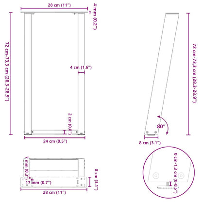 vidaXL Pieds de table console en U 2 pcs Noir 28x(72-73) cm Acier