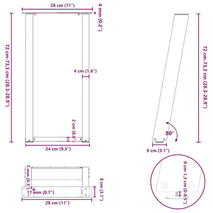 vidaXL Konsolentischbeine U-Form 2 Stk. Weiß 28x(72-73) cm Stahl