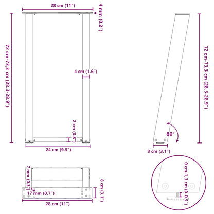 vidaXL Konsolentischbeine U-Form 2 Stk. Naturstahl 28x(72-73) cm Stahl