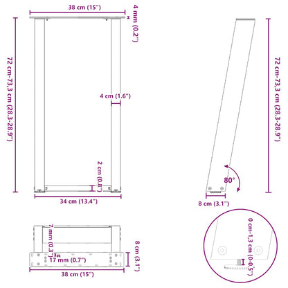 vidaXL Konsolentischbeine U-Form 2 Stk. Schwarz 38x(72-73) cm Stahl