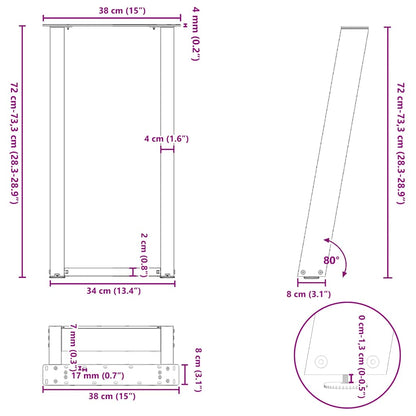 vidaXL Konsolentischbeine U-Form 2 Stk. Naturstahl 38x(72-73) cm Stahl