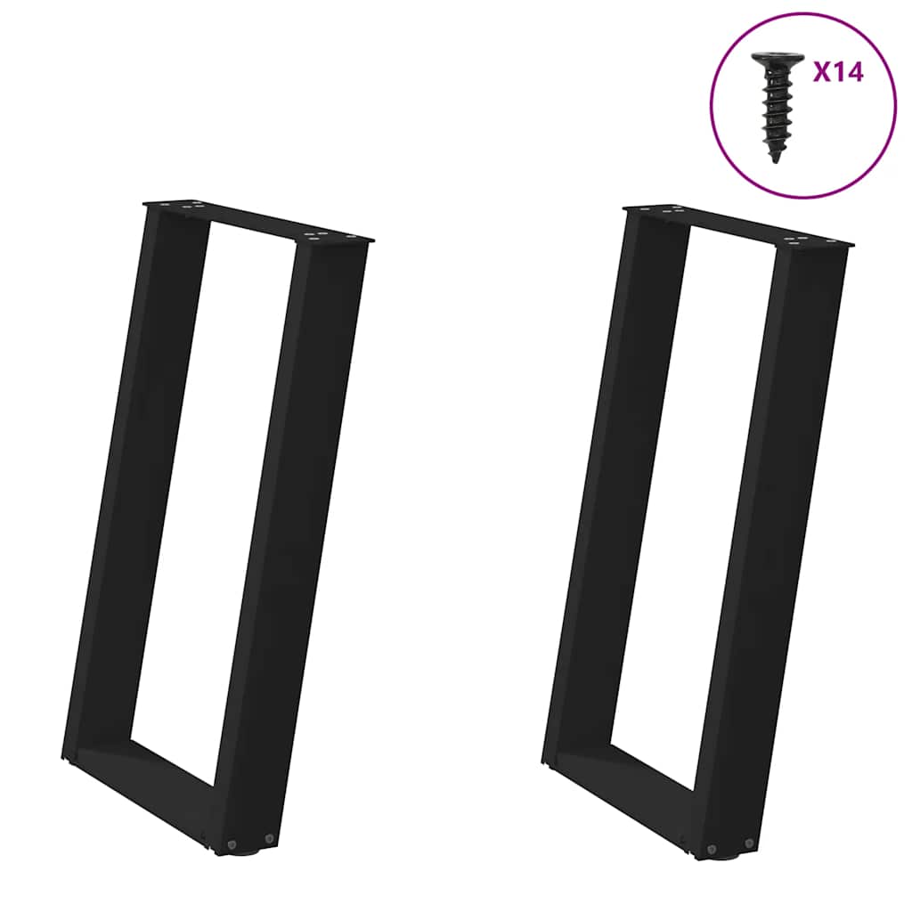 vidaXL Pieds de table à manger en U 2 pcs Noir 60x(72-73) cm Acier
