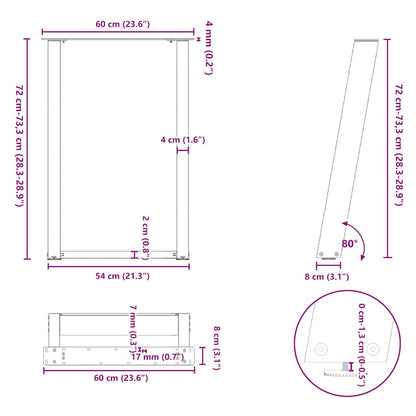 vidaXL Esstischbeine U-Form 2 Stk. Weiß 60x(72-73) cm Stahl