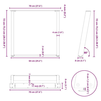 vidaXL Esstischbeine U-Form 2 Stk. Schwarz 70x(72-73) cm Stahl
