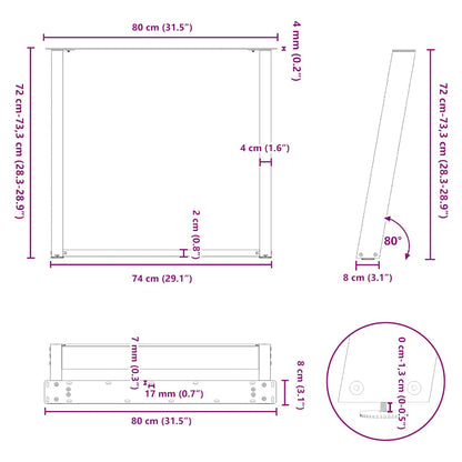 vidaXL Esstischbeine U-Form 2 Stk. Naturstahl 80x(72-73) cm Stahl