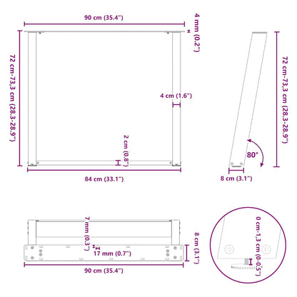 vidaXL Esstischbeine U-Form 2 Stk. Weiß 90x(72-73) cm Stahl