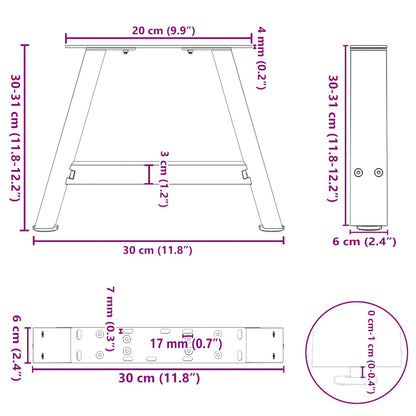 vidaXL Couchtischbeine A-Form 2 Stk. Weiß 30x(30-31) cm Stahl