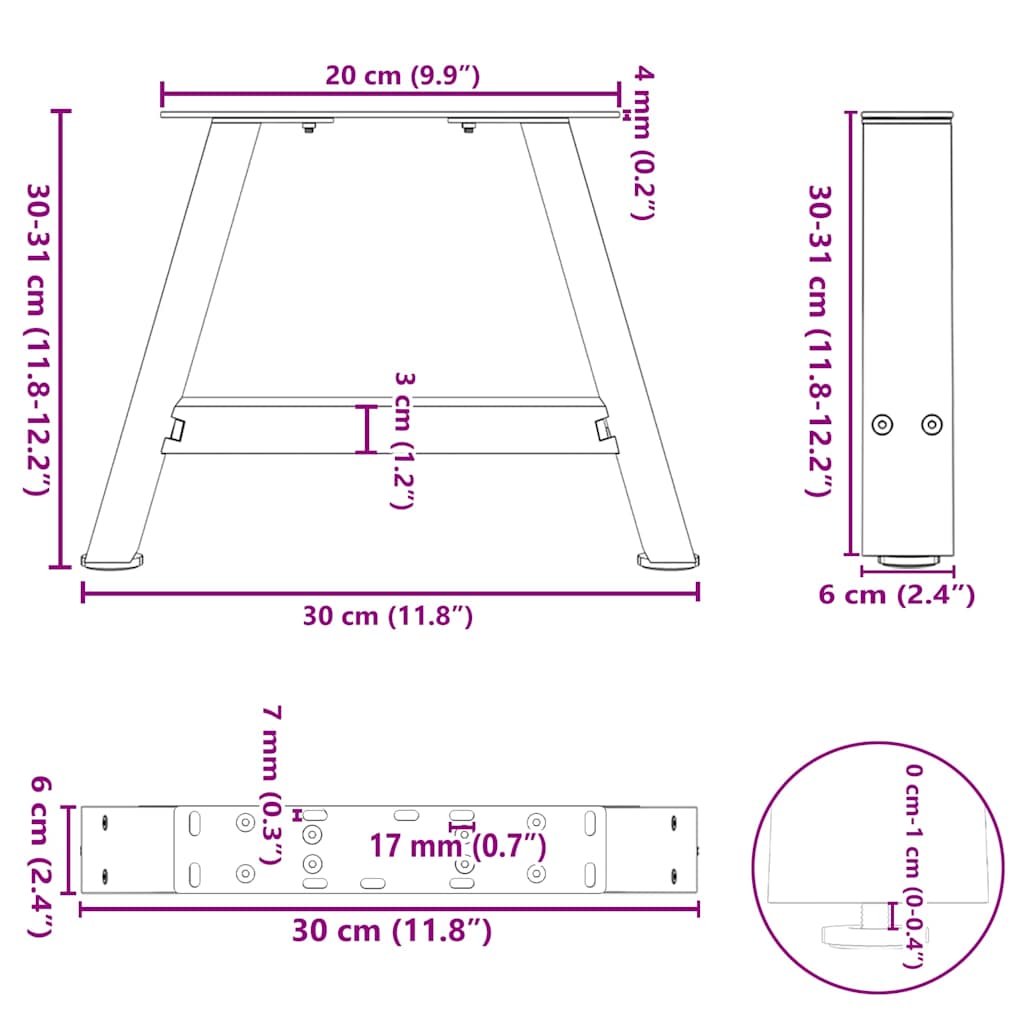 vidaXL Couchtischbeine A-Form 2 Stk. Anthrazit 30x(30-31) cm Stahl