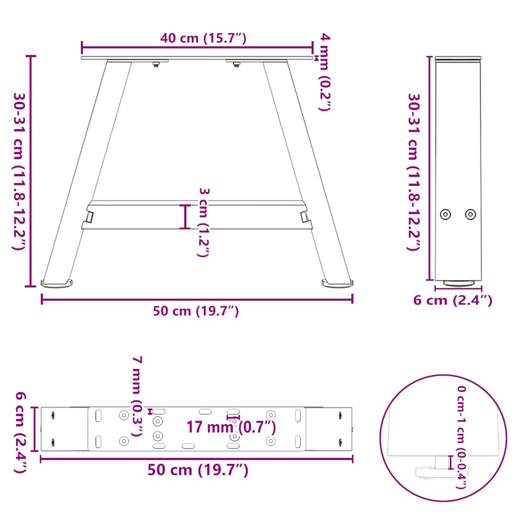 vidaXL Couchtischbeine A-Form 2 Stk. Schwarz 50x(30-31) cm Stahl
