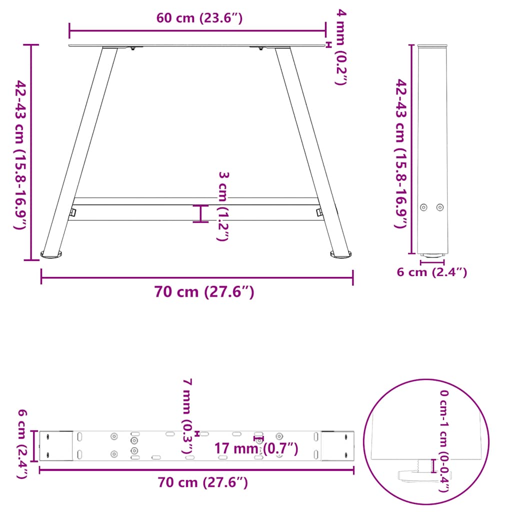 vidaXL Couchtischbeine A-Form 2 Stk. 70x(42-43) cm Stahl