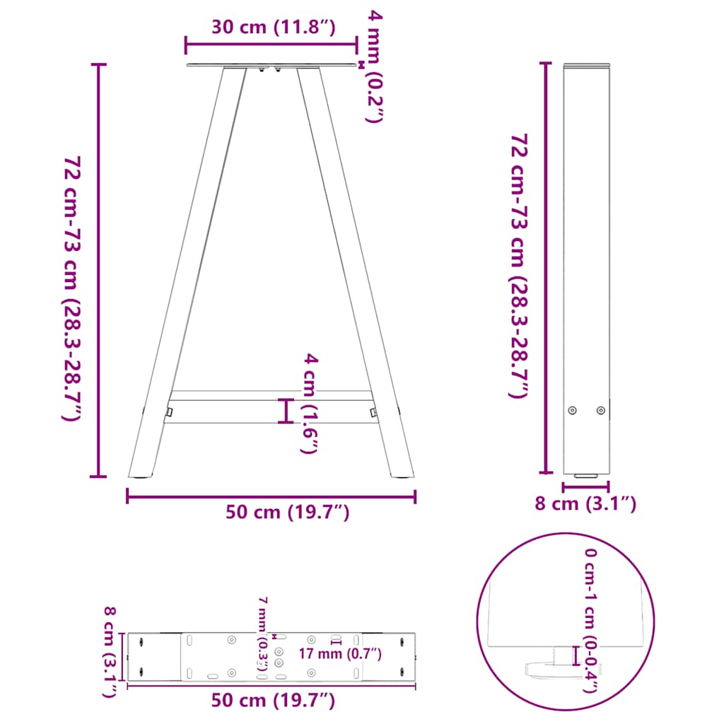 vidaXL Esstischbeine A-Form 2 Stk. 50x(72-73) cm Stahl