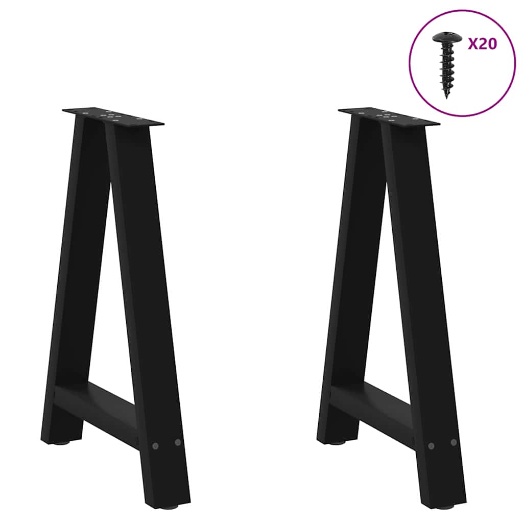 vidaXL Pieds de table à manger en forme de A 2 pcs Noir 60x(72-73) cm Acier