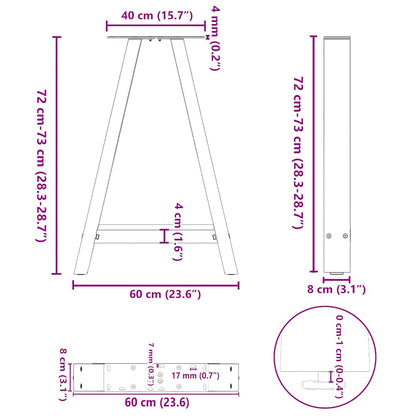 vidaXL Pieds de table à manger en forme de A 2 pcs Noir 60x(72-73) cm Acier