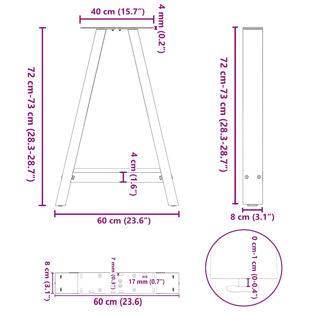 vidaXL Esstischbeine A-Form 2 Stk. Weiß 60x(72-73) cm Stahl