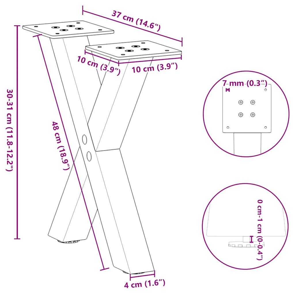 Couchtischbeine X-Form 2 Stk. Anthrazit 37x(30-31) cm Stahl