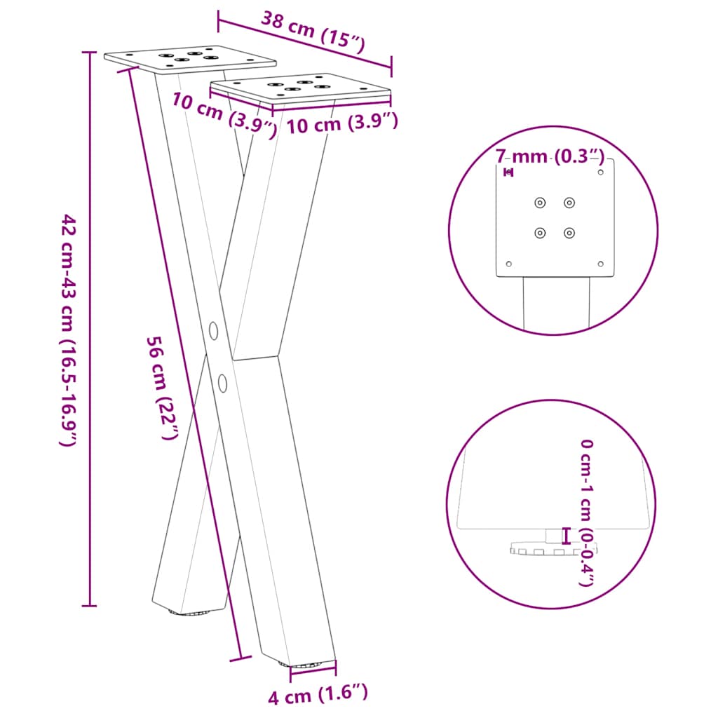 vidaXL Couchtischbeine X-Form 2 Stk. Weiß 38x(42-43) cm Stahl