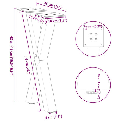 vidaXL Couchtischbeine X-Form 2 Stk. Weiß 38x(42-43) cm Stahl