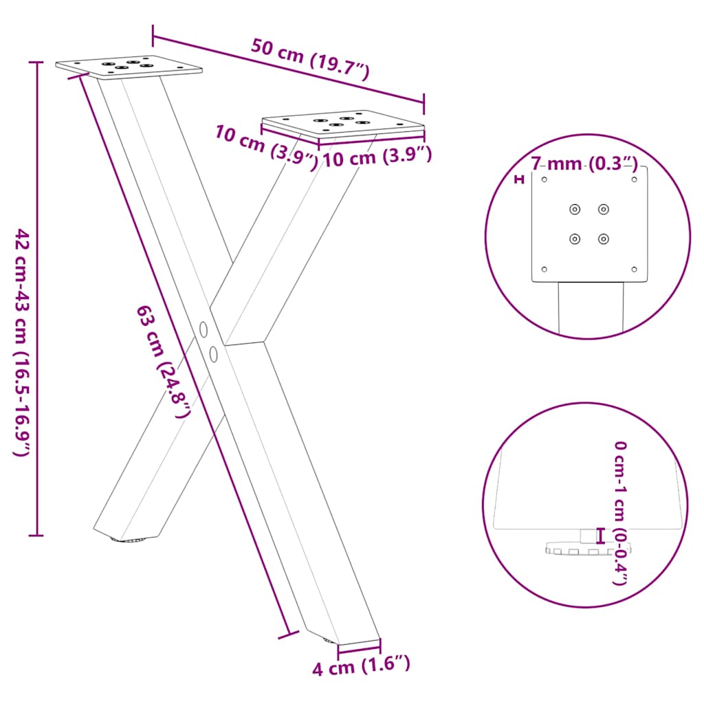 vidaXL Couchtischbeine X-Form 2 Stk. Anthrazit 50x(42-43) cm Stahl
