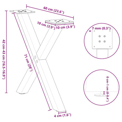 vidaXL Couchtischbeine X-Form 2 Stk. Naturstahl 60x(42-43) cm Stahl