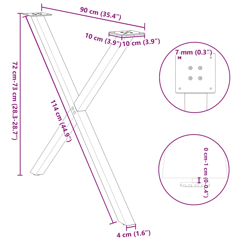 vidaXL Esstischbeine X-Form 2 Stk. Weiß 90x(72-73) cm Stahl