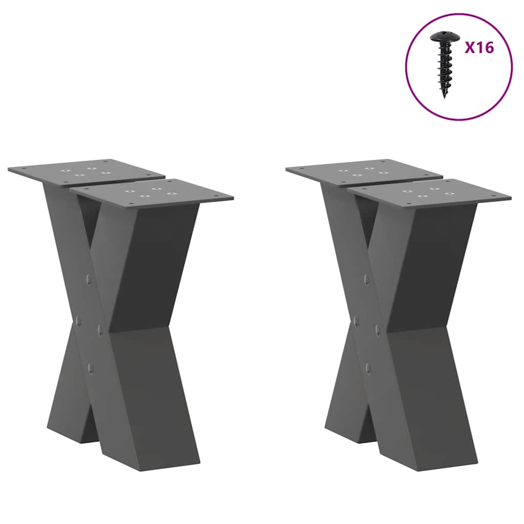 vidaXL Pieds de table basse en X 2 pcs Anthracite 30x(30-31) cm Acier