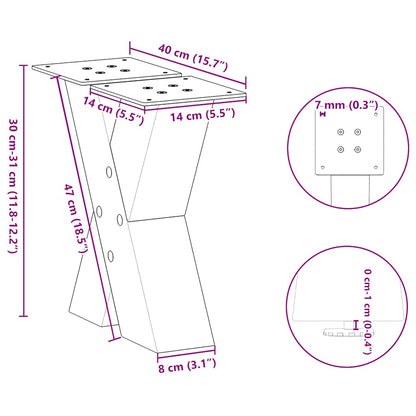 vidaXL Couchtischbeine X-Form 2 Stk. Naturstahl 40x(30-31) cm Stahl