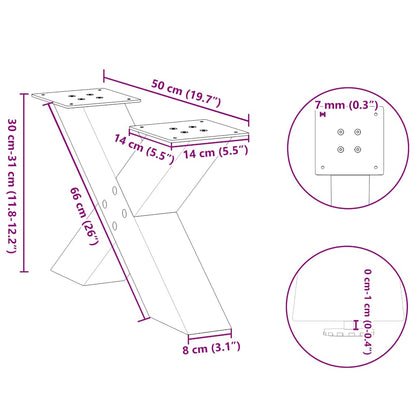 vidaXL Couchtischbeine X-Form 2 Stk. Naturstahl 50x(30-31) cm Stahl