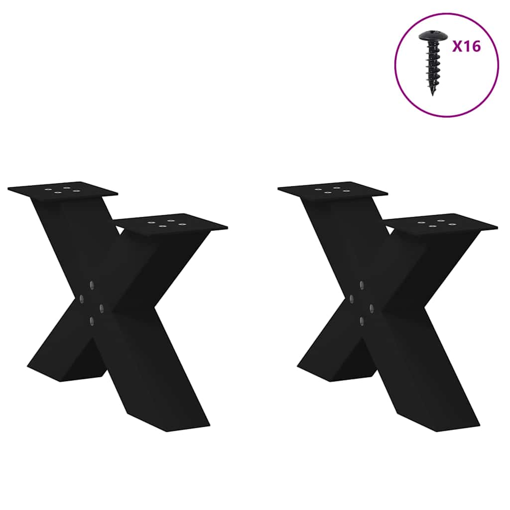 vidaXL Couchtischbeine X-Form 2 Stk. Schwarz 60x(30-31) cm Stahl