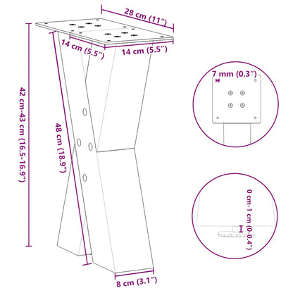 vidaXL Couchtischbeine X-Form 2 Stk. Naturstahl 28x(42-43) cm Stahl