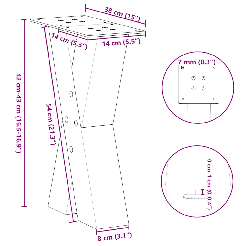 vidaXL Couchtischbeine X-Form 2 Stk. Weiß 38x(42-43) cm Stahl
