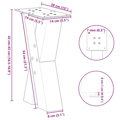 vidaXL Couchtischbeine X-Form 2 Stk. Naturstahl 38x(42-43) cm Stahl