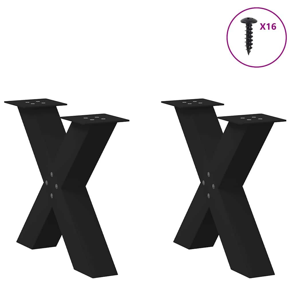 vidaXL Couchtischbeine X-Form 2 Stk. Schwarz 50x(42-43) cm Stahl