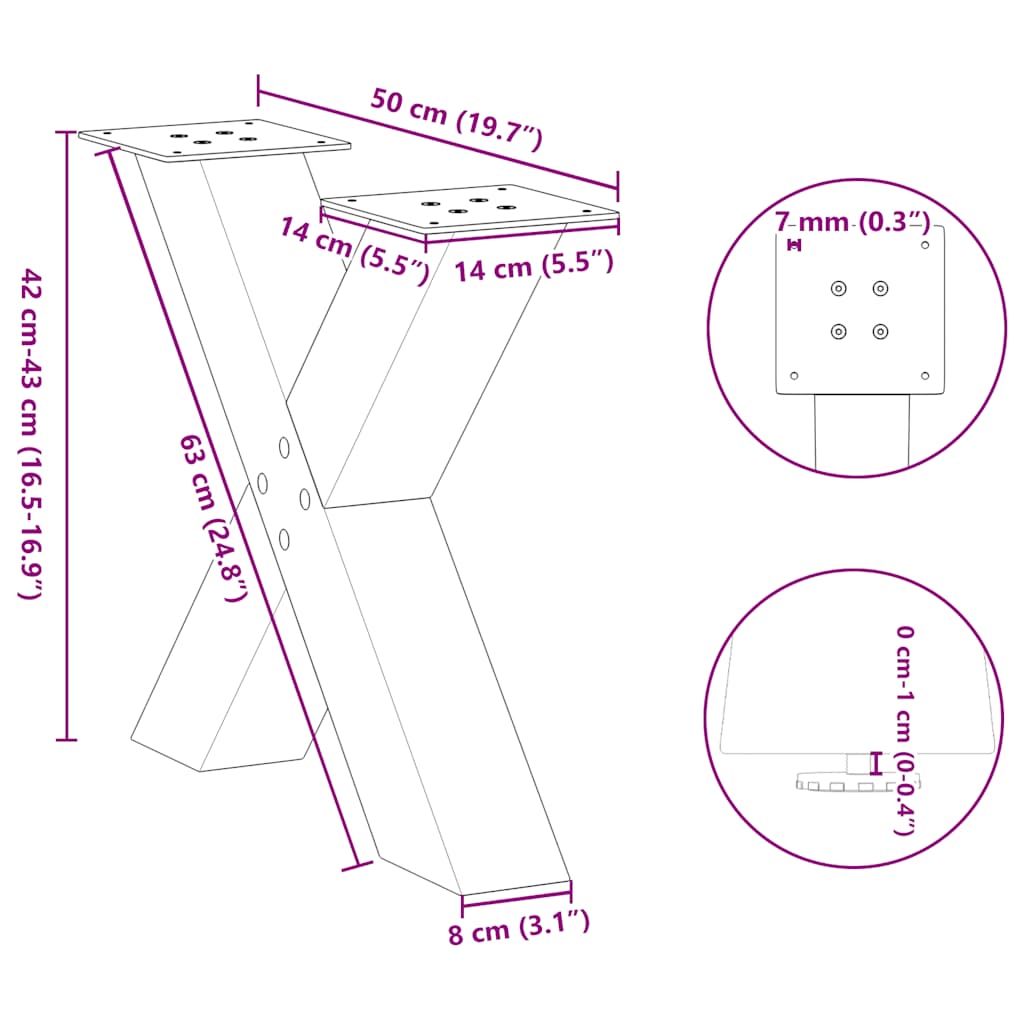 vidaXL Couchtischbeine X-Form 2 Stk. Anthrazit 50x(42-43) cm Stahl