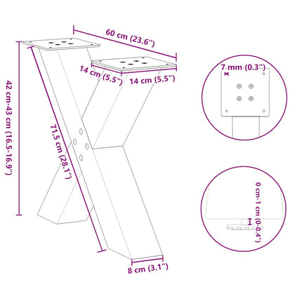 vidaXL Couchtischbeine X-Form 2 Stk. Weiß 60x(42-43) cm Stahl