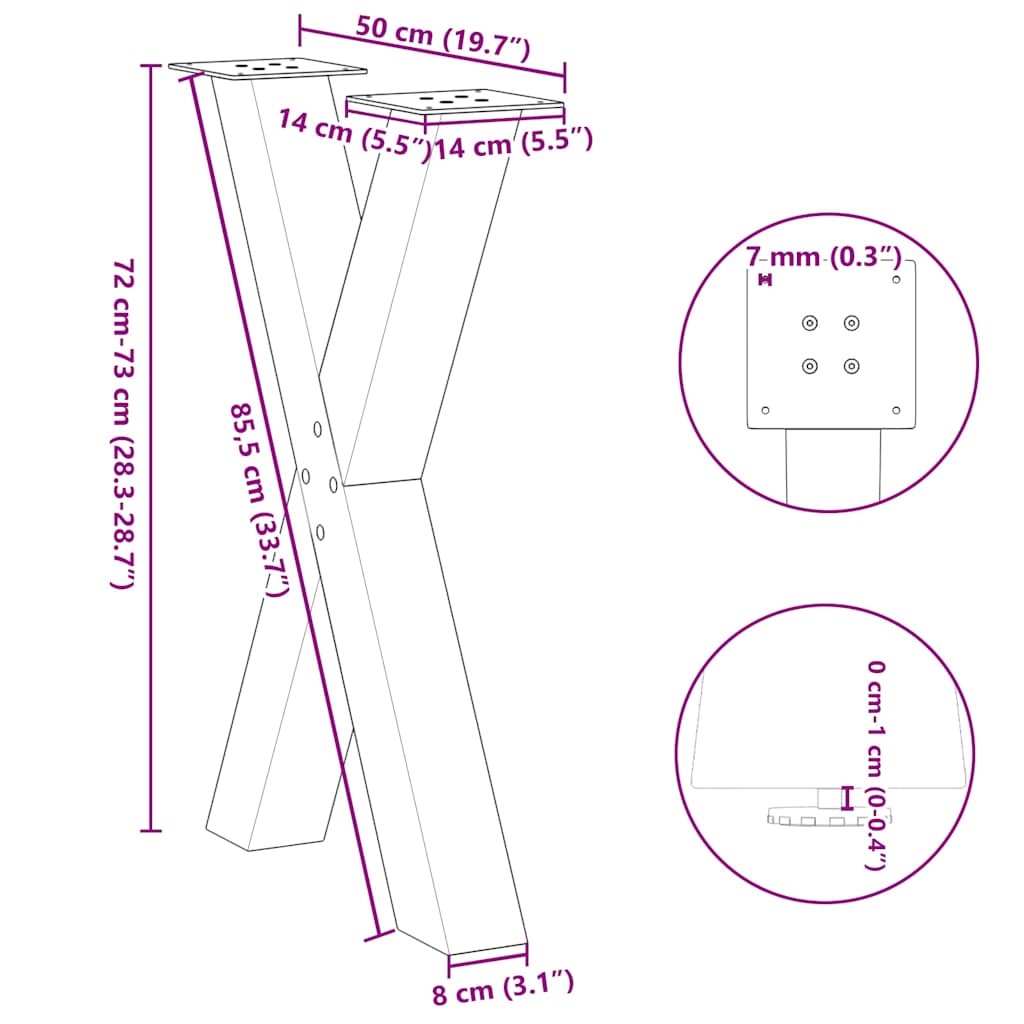 vidaXL Esstischbeine X-Form 2 Stk. Weiß 50x(72-73) cm Stahl