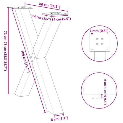 vidaXL Esstischbeine X-Form 2 Stk. Weiß 80x(72-73) cm Stahl