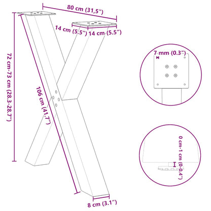 vidaXL Esstischbeine X-Form 3 Stk. Weiß 80x(72-73) cm Stahl