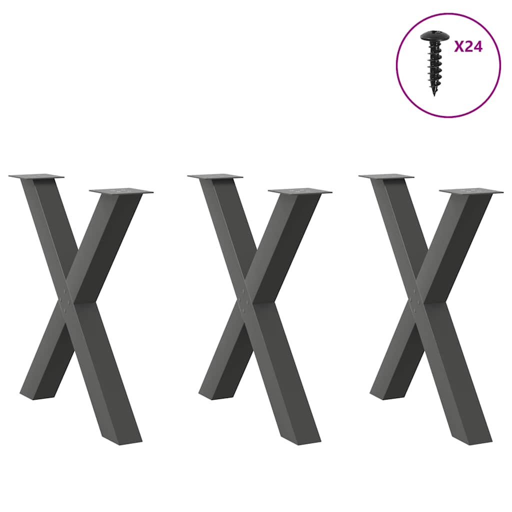 vidaXL Esstischbeine X-Form 3 Stk. Anthrazit 80x(72-73) cm Stahl
