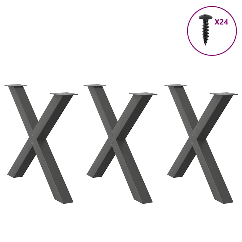vidaXL Esstischbeine X-Form 3 Stk. Anthrazit 90x(72-73) cm Stahl