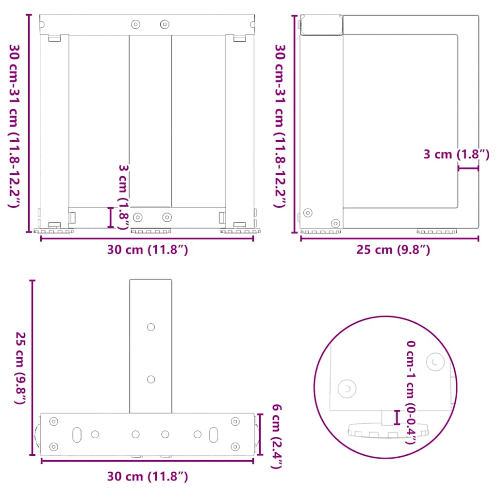 vidaXL Couchtischbeine T-Form 2 Stk. Anthrazit 30x25x(30-31) cm Stahl