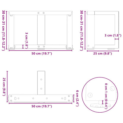 vidaXL Couchtischbeine T-Form 2 Stk. Naturstahl 50x25x(30-31) cm Stahl