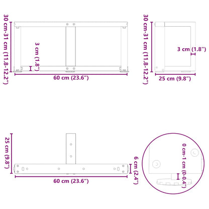 vidaXL Couchtischbeine T-Form 2 Stk. Naturstahl 60x25x(30-31) cm Stahl
