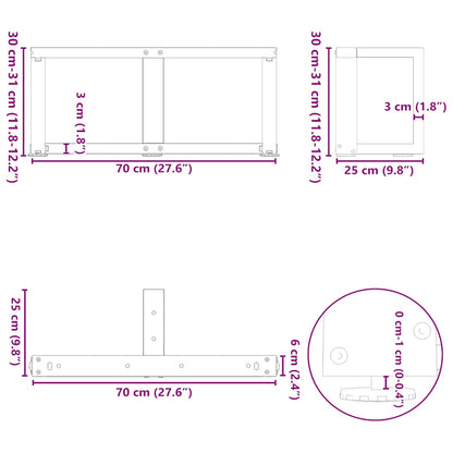 vidaXL Couchtischbeine T-Form 2 Stk. Naturstahl 70x25x(30-31) cm Stahl