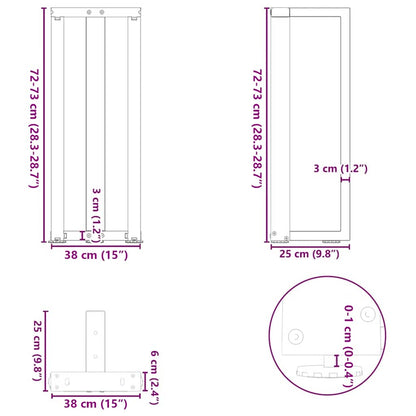 vidaXL Konsolentischbeine T-Form 2 Stk. Naturstahl 38x25x(72-73) cm