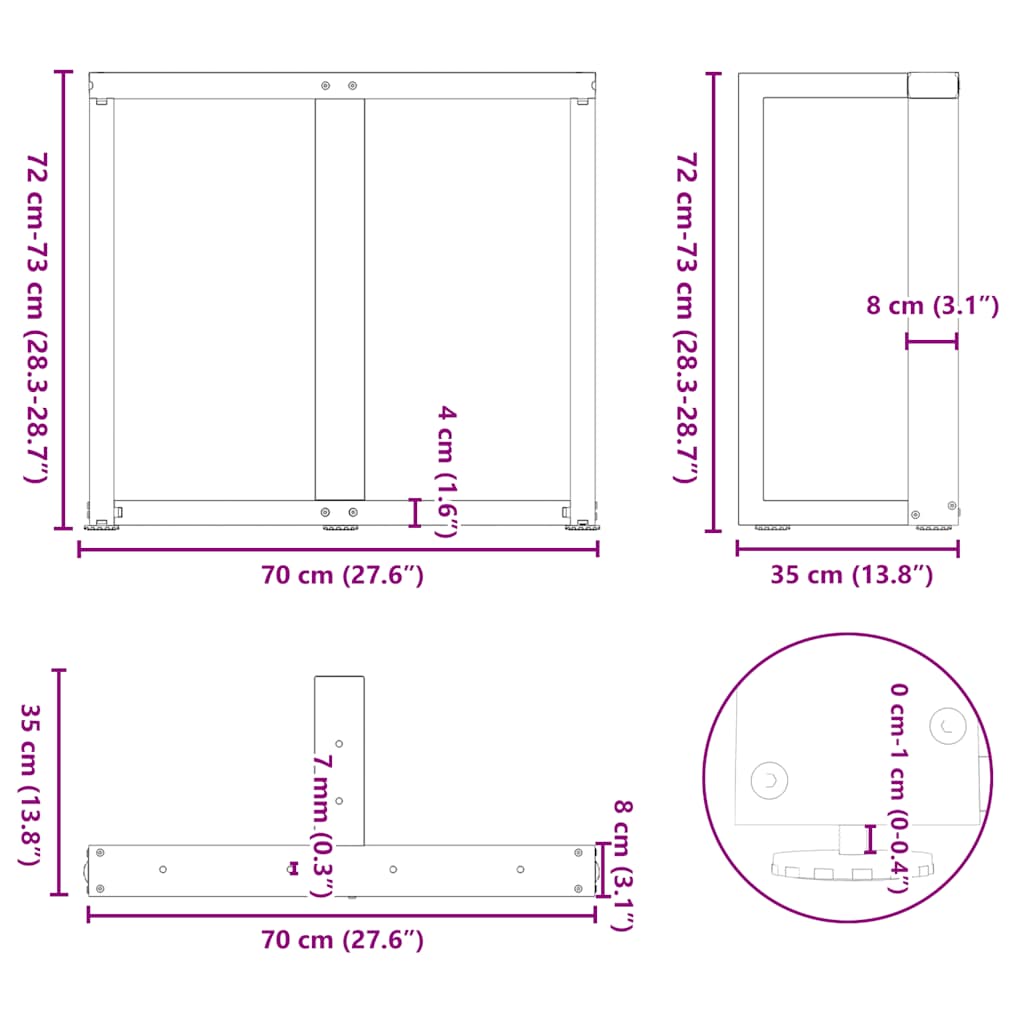 vidaXL Esstischbeine T-Form 2 Stk. Schwarz 70x35x(72-73) cm Stahl