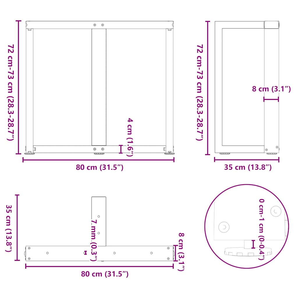 vidaXL Esstischbeine T-Form 2 Stk. Schwarz 80x35x(72-73) cm Stahl
