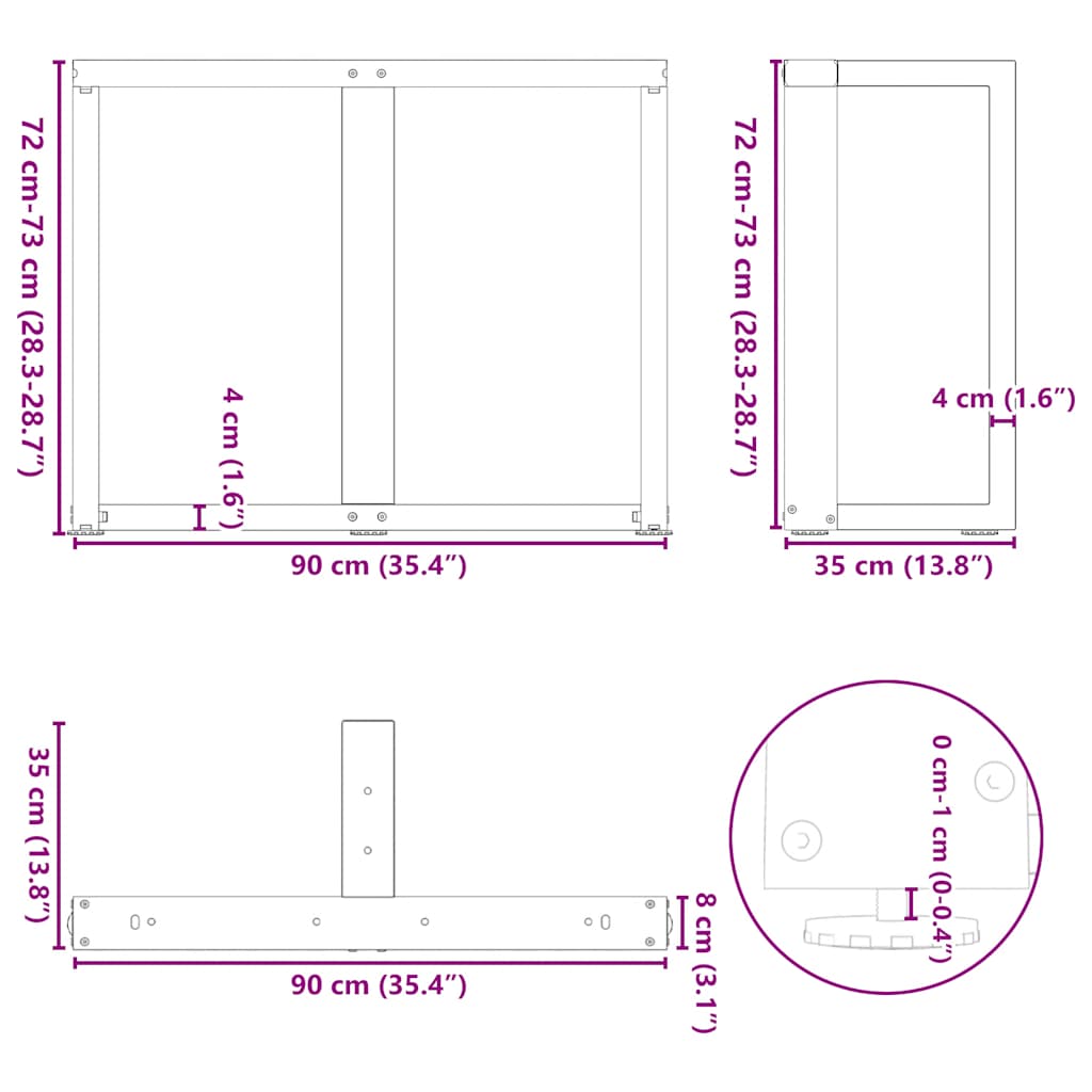 vidaXL Esstischbeine T-Form 2 Stk. Weiß 90x35x(72-73) cm Stahl