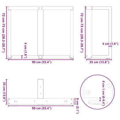vidaXL Pieds de table de salle à manger en forme de T 2 pcs Acier brut 90x35x(72-73) cm Acier