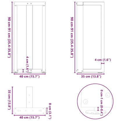 vidaXL Bartischbeine T-Form 2 Stk. Naturstahl 40x35x(90-91) cm Stahl
